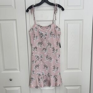 Express Pink and Green Floral Dress with Bow Straps NWT